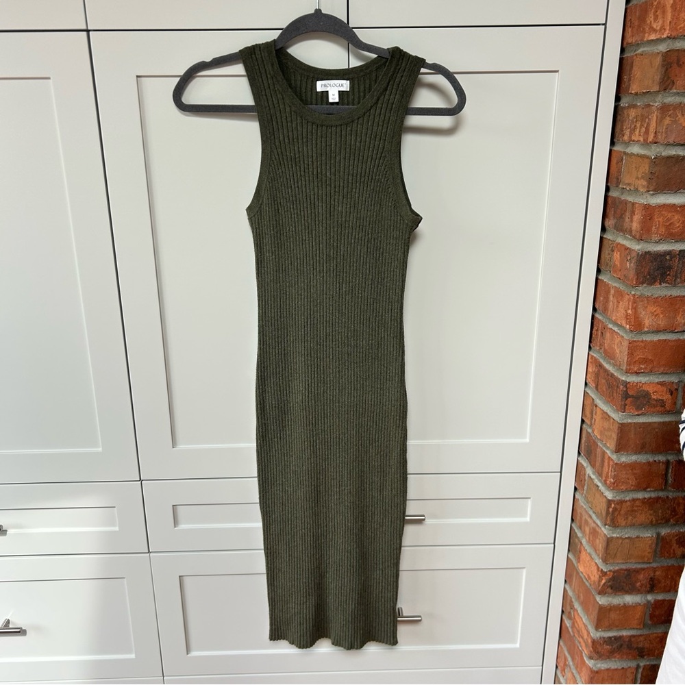 Prologue Olive Ribbed Tank Midi Dress